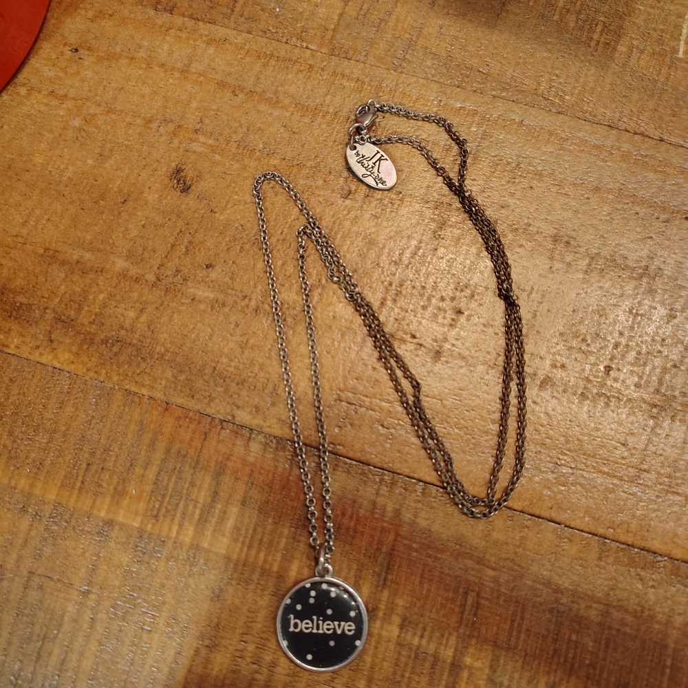 Silver Believe Minimalist Circular Pendant Necklace
